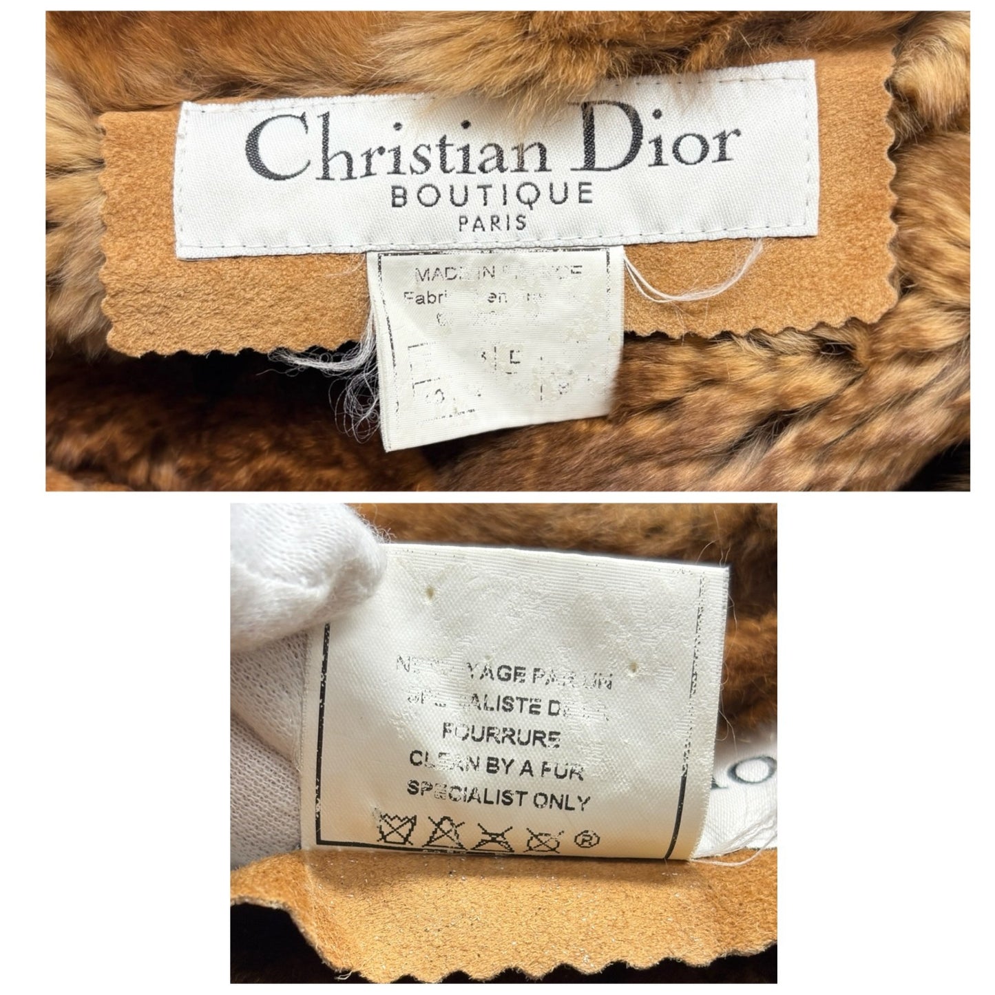 Christian Dior Vintage Leopard Shearling Fur Jacket Top #40 Brown Leather
