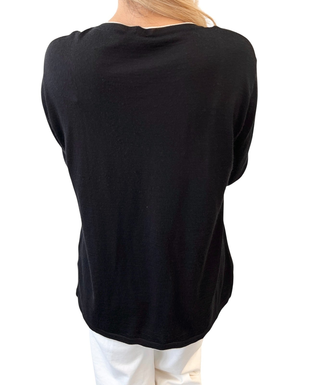 CHANEL Sport Vintage 06A CC Mark Logo Knit Cardigan #46 Black White Silk Wool