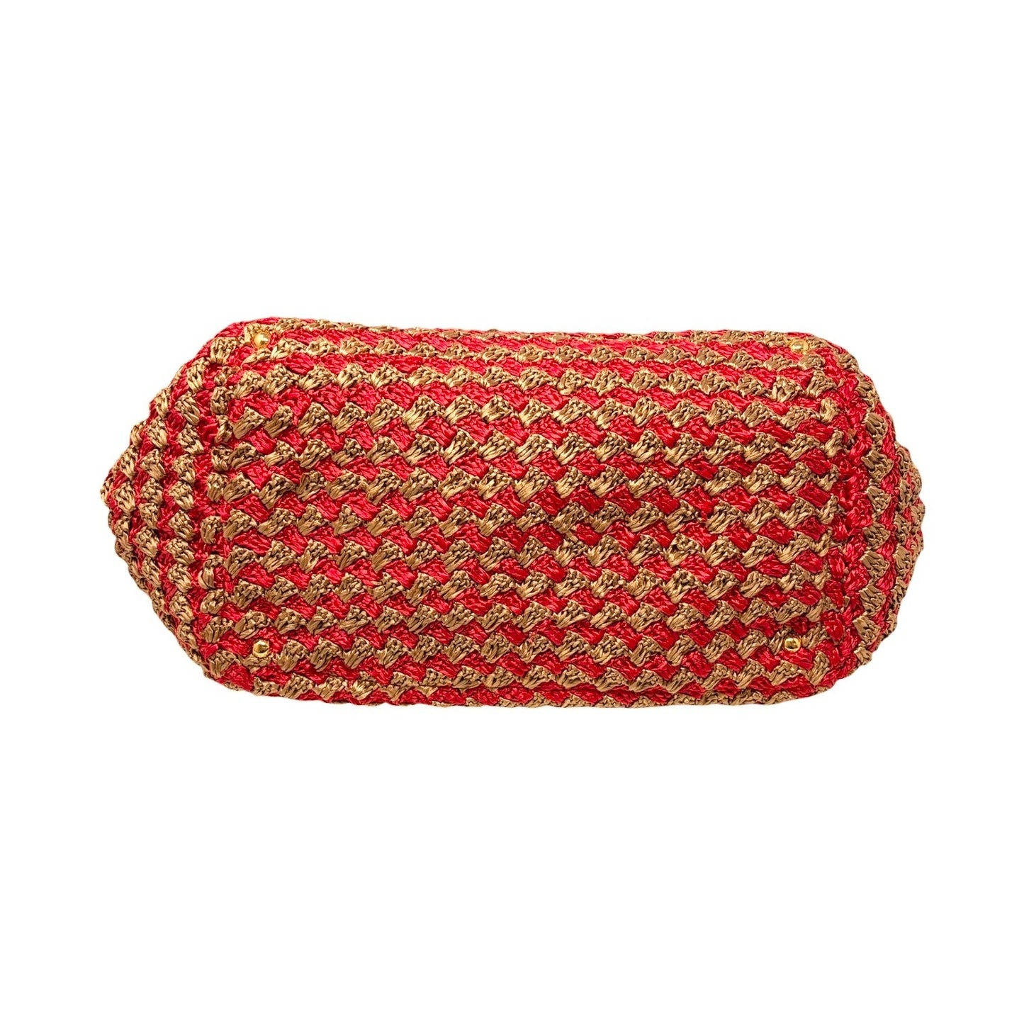PRADA Vintage Triangle Logo Raffia Canapa Tote Bag Brown Red Crochet 902049