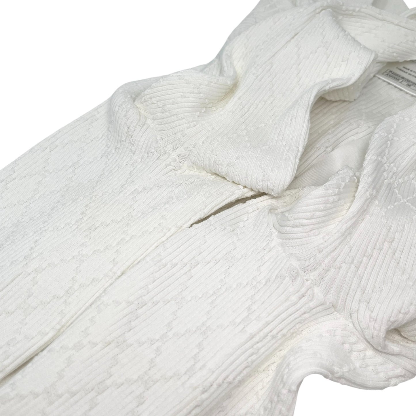 CHANEL Vintage P45654 CC Logo Button Knit Long Cardigan Top #38 White 106957