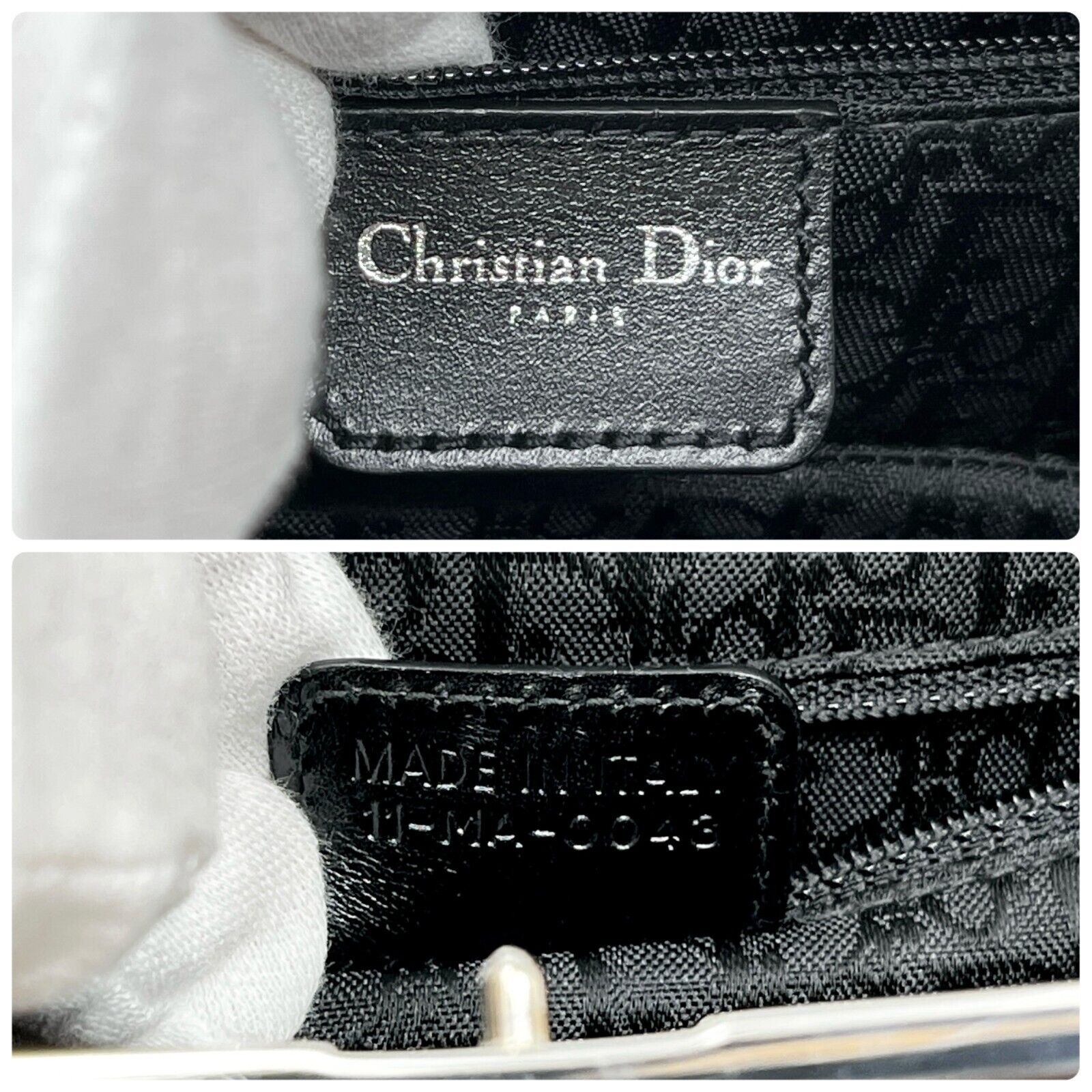 Christian Dior Vintage Logo Bondage Top Handle Bag Black Silver Leather Rank AB