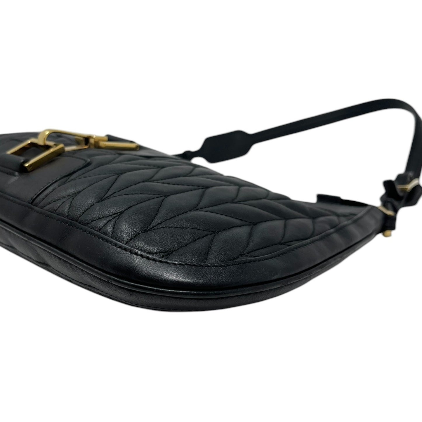 GUCCI Vintage Logo Quilted Hobo Shoulder Bag Black Gold Leather Zip 106546