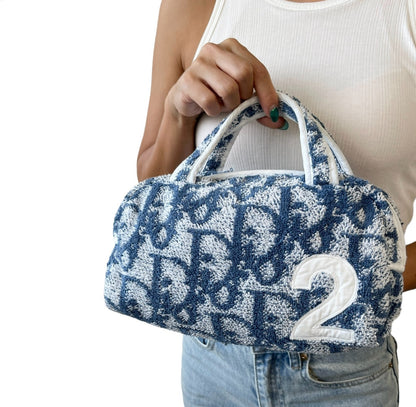 Christian Dior Vintage Trotter Monogram Terry Cloth Mini Bag Blue 902337