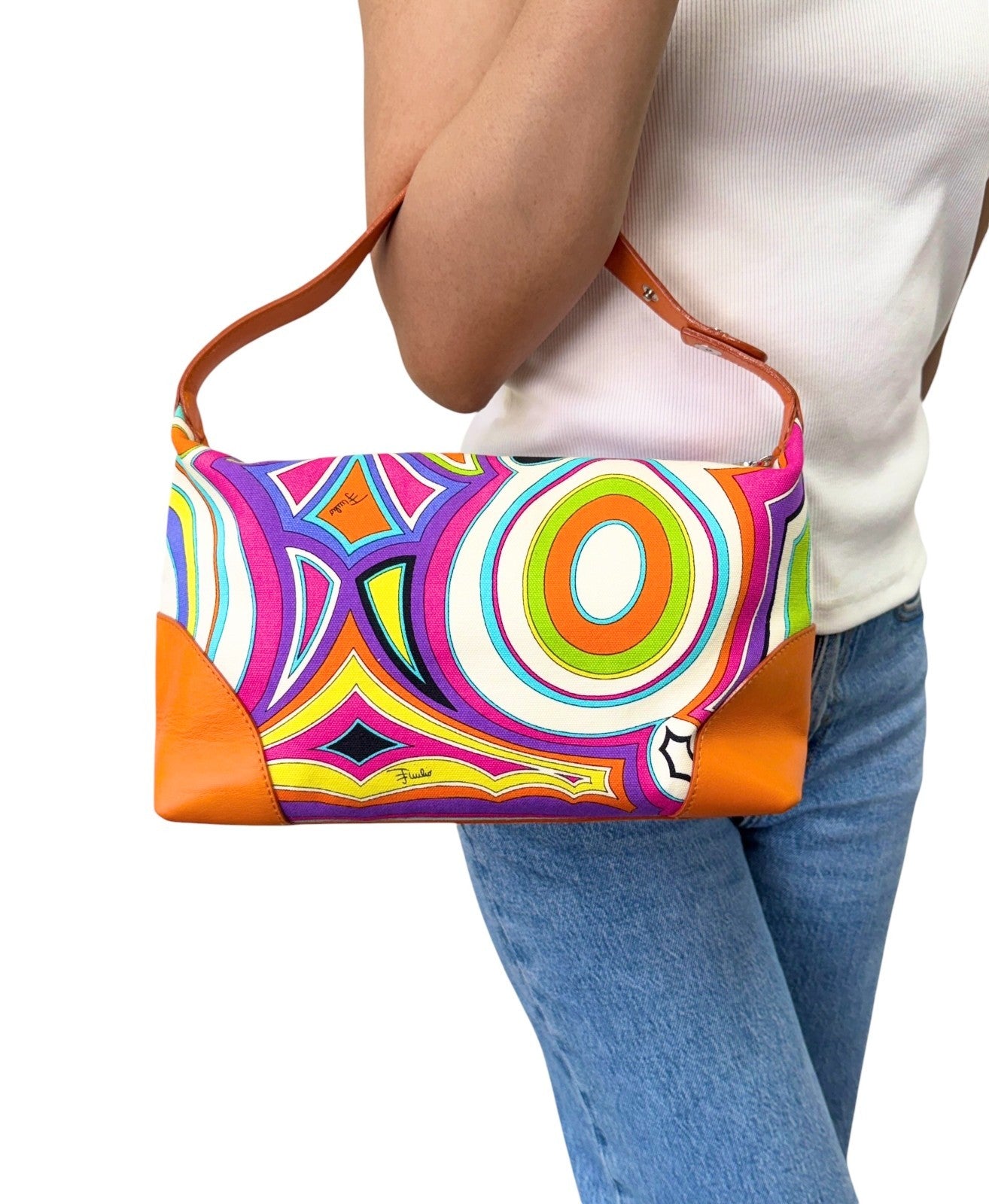 EMILIO PUCCI Vintage Logo Geometric Print Bag Orange Multicolor 901875
