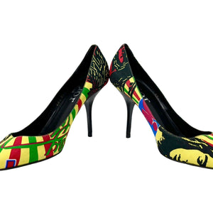 Dior Vintage 2004 Rasta Mania Pumps Heels #39.5 US 9.5 Multicolor Cotton Rank AB