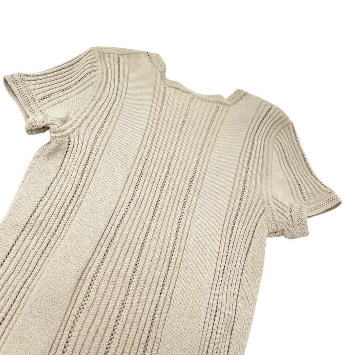 CHANEL Vintage 03P CC Mark Logo Knit T-shirt Top #36 Beige Cotton Polyester