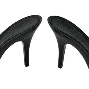 Christian Dior Vintage Logo Sandals Heels Mules #37.5-38 Black Silver Plastic