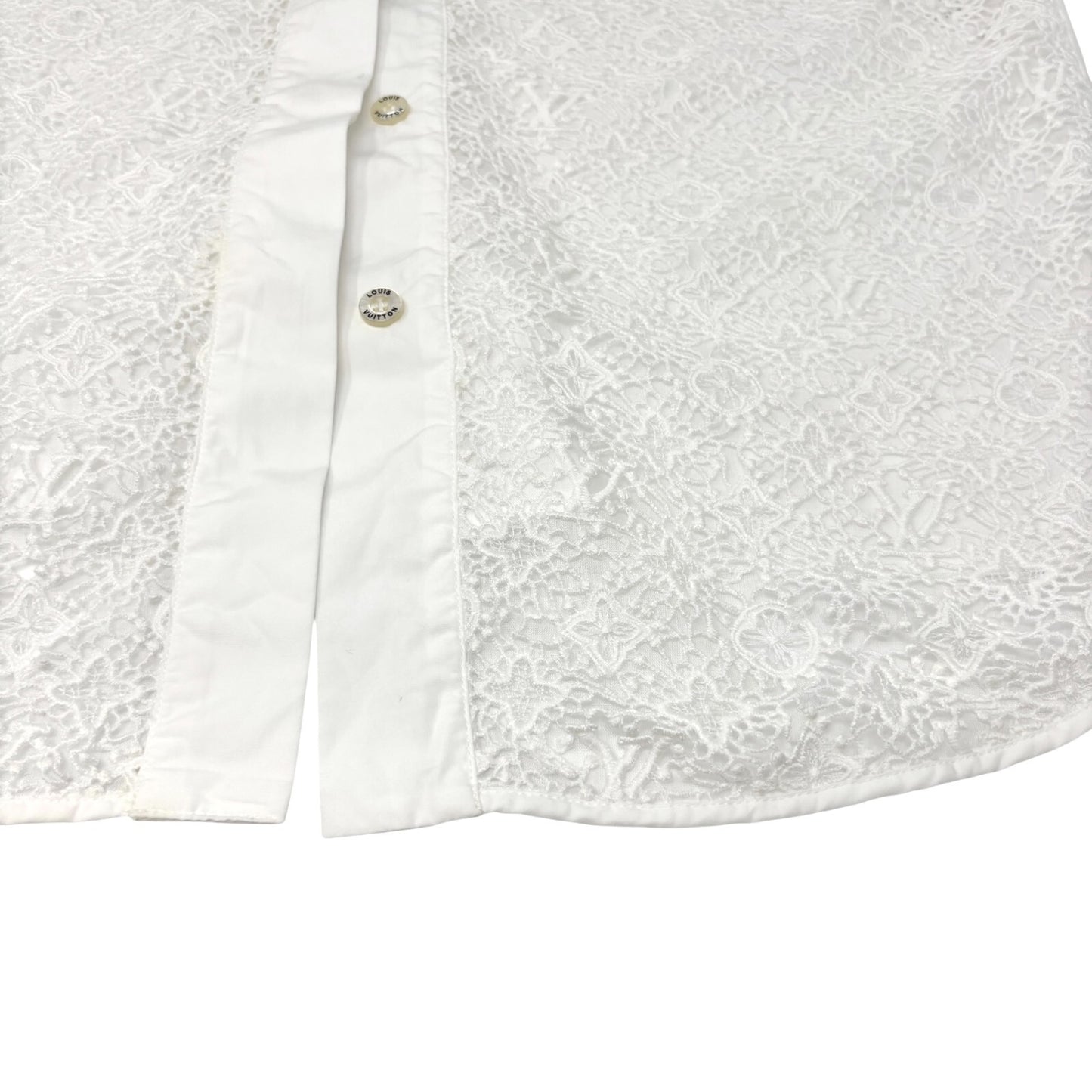LOUIS VUITTON Vintage Monogram Logo Shirt Top #34 Button Up Lace Short Sleeve