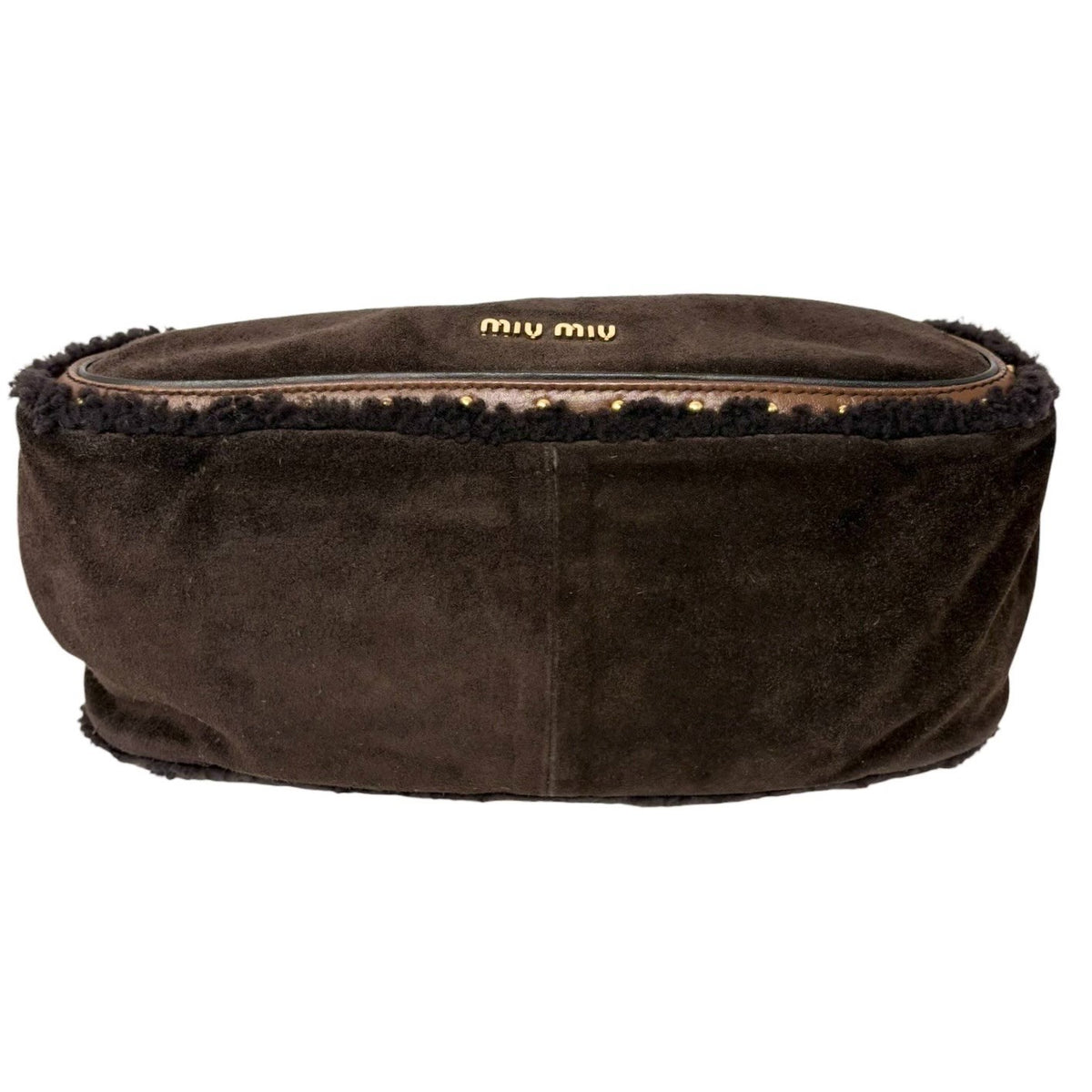 miumiu Vintage Shearling Studded Shoulder Bag Suede Boa Brown Gold 902328