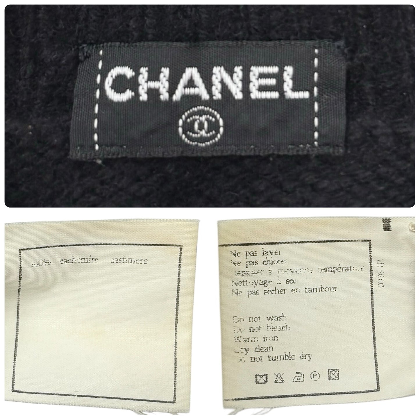 CHANEL Vintage 95A CC Logo Turtleneck Sweater Top Cashmere Black White