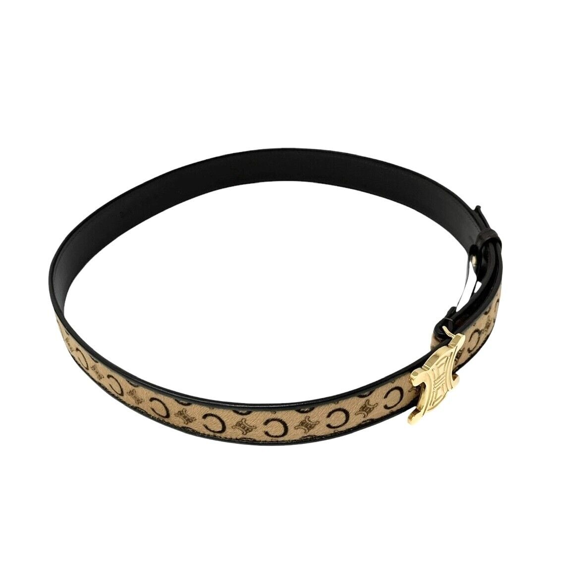 CELINE Vintage Macadam Logo Belt #32/80 Fashion Accessory Brown Gold Calf Hair