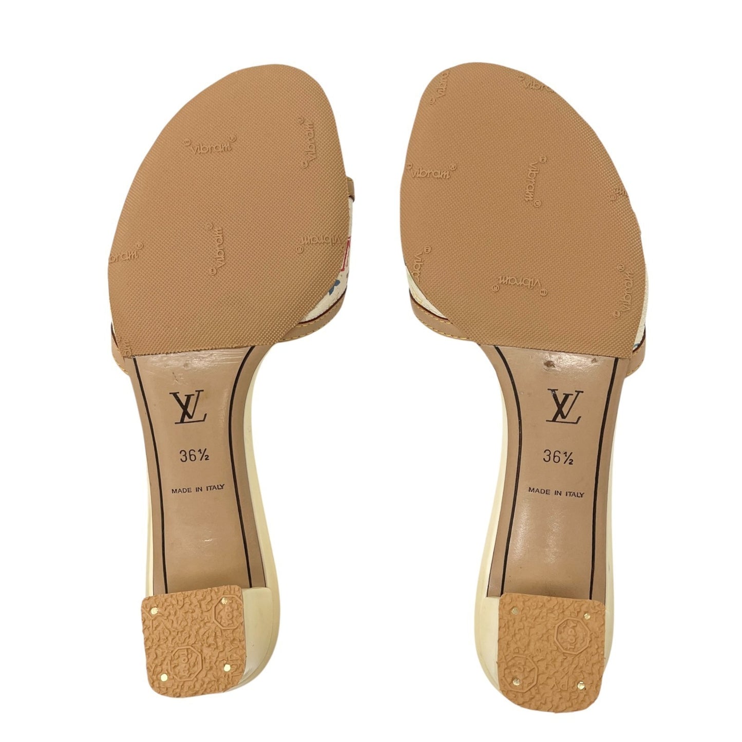 LOUIS VUITTON Vintage LV Multicolor Monogram Sandals Heels #36.5 White Beige