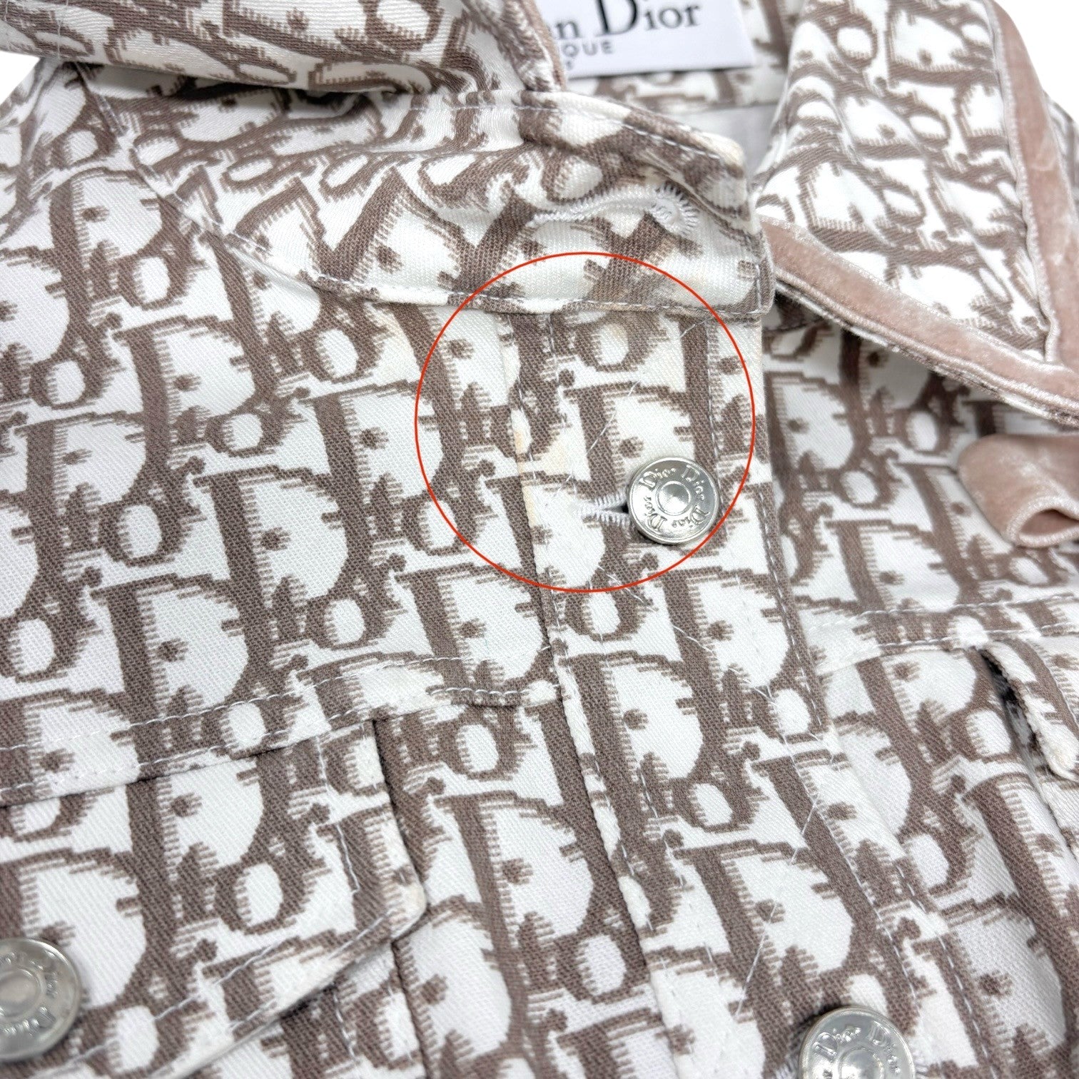 Christian Dior Vintage Trotter Monogram Jacket #42 Beige Cotton Velour Ribbon