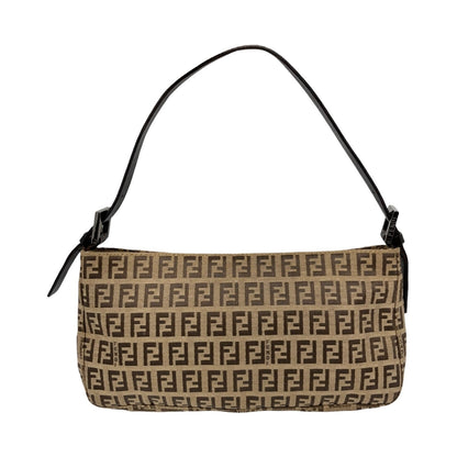 FENDI Vintage Logo Zucchino Shoulder Bag Beige Brown Canvas Pochette 902481