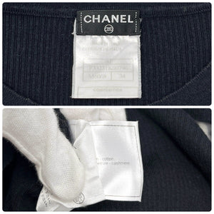 CHANEL Vintage 08P CC Mark Logo Ribbed Sweater Top #34 Cotton Black RankAB