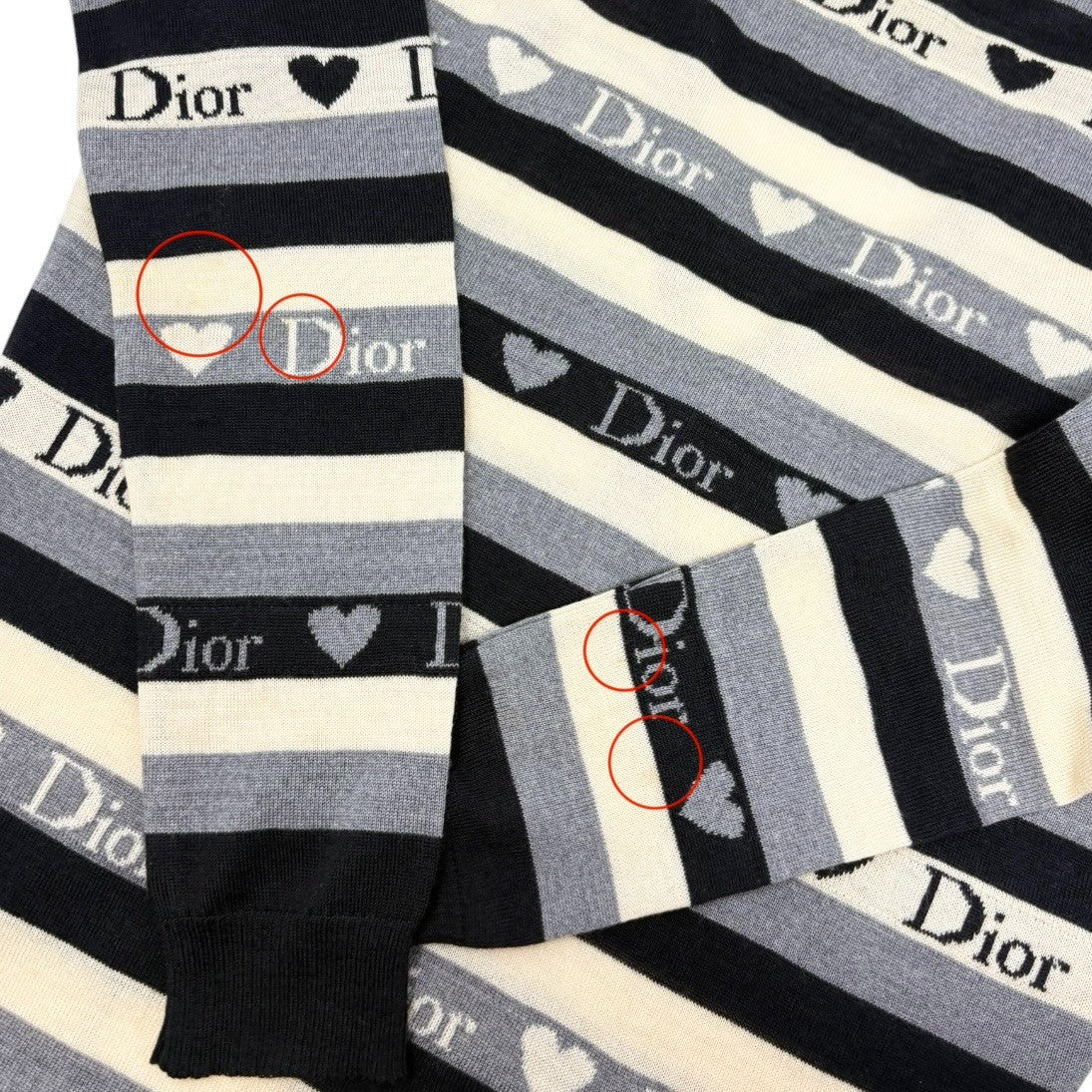 Christian Dior Vintage 2005 Stripe Heart Cardigan Top #40 Gray Ivory 902838