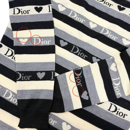 Christian Dior Vintage 2005 Stripe Heart Cardigan Top #40 Gray Ivory 902838