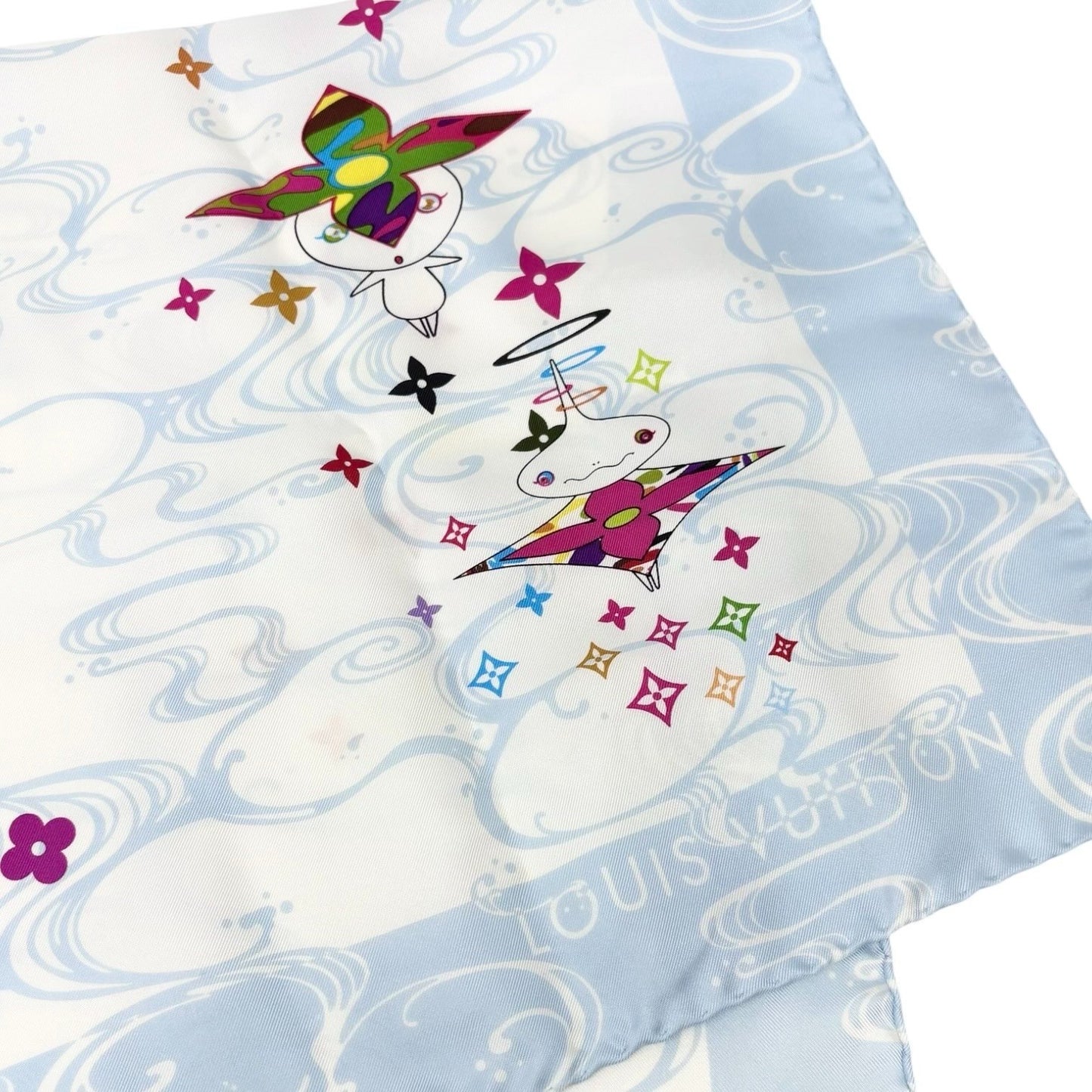 LOUIS VUITTON Vintage Panda Wave Multicolore Scarf Takashi Murakami Blue 901928
