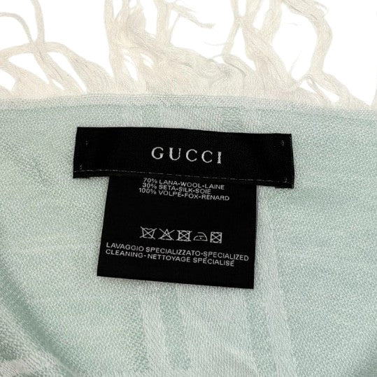 GUCCI Vintage GG Logo Monogram Fox Fur Scarf Shawl Wrap Mint Green 902473