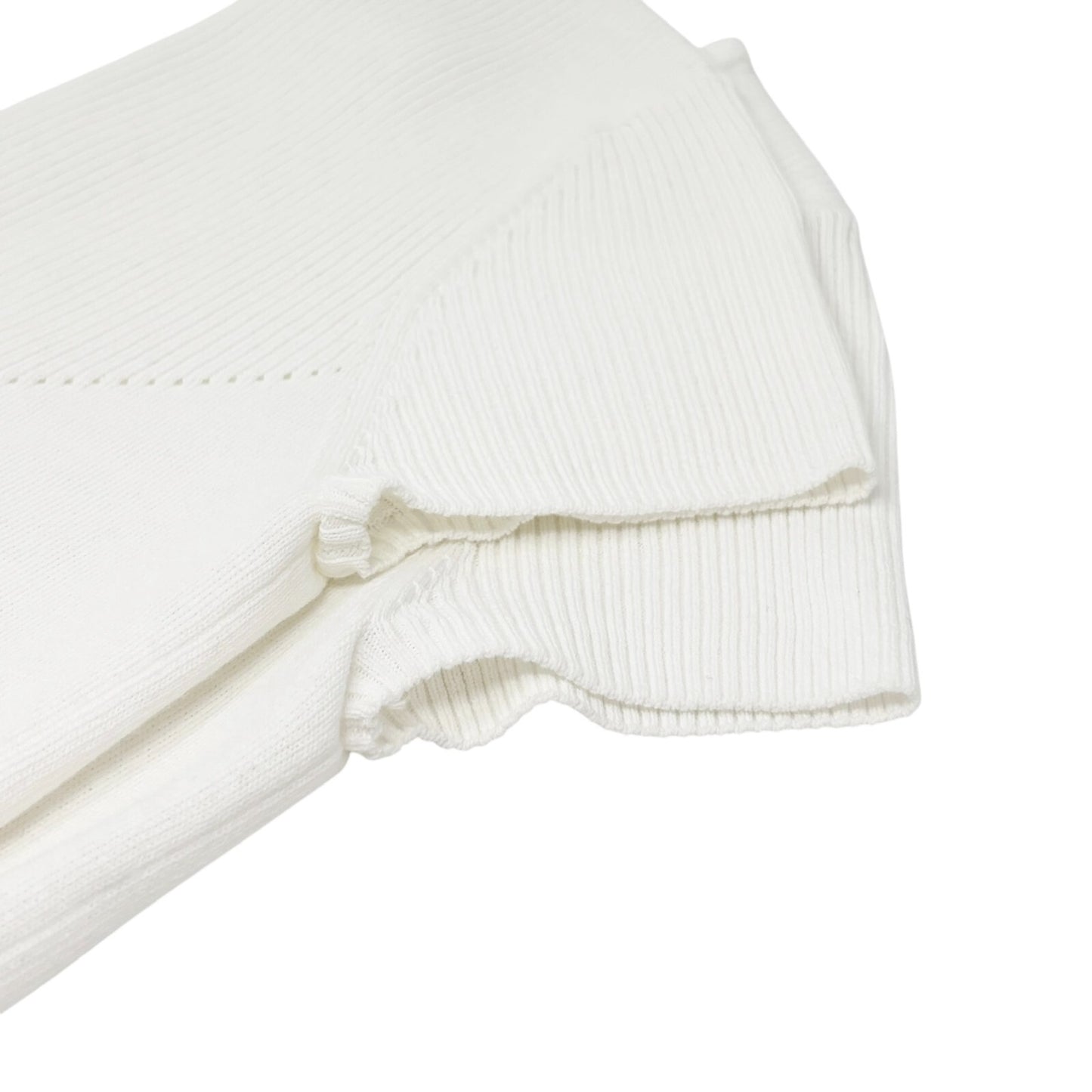 CHANEL Vintage 05P CC Logo Ribbed Knit Top #34 Short Sleeve White Cotton