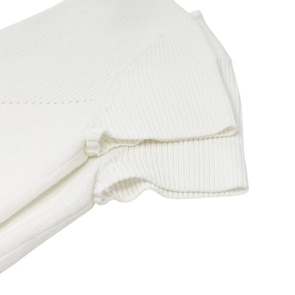 CHANEL Vintage 05P CC Logo Ribbed Knit Top #34 Short Sleeve White Cotton
