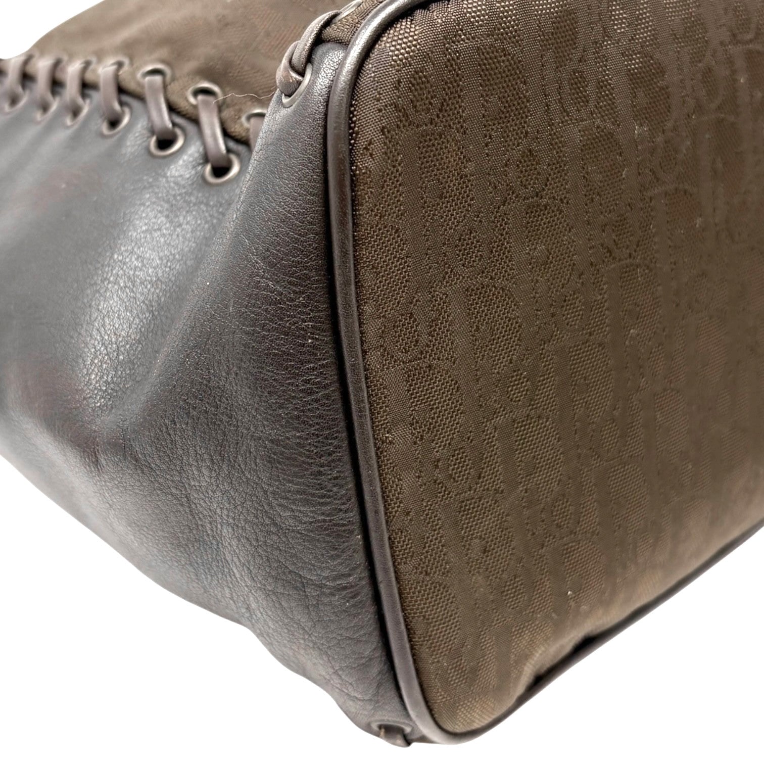 Christian Dior Vintage 2007 Logo Trotter Monogram Tote Bag Heart Brown Leather