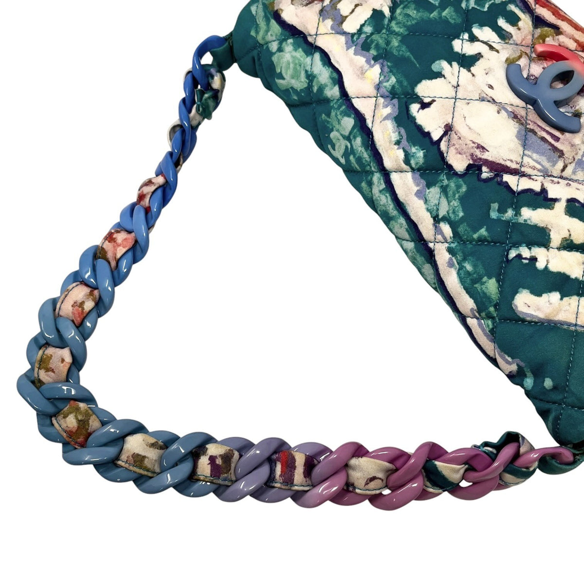CHANEL Vintage CC Quilted Watercolor Flap Chain Shoulder Bag Blue Canvas 902907