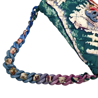 CHANEL Vintage CC Quilted Watercolor Flap Chain Shoulder Bag Blue Canvas 902907