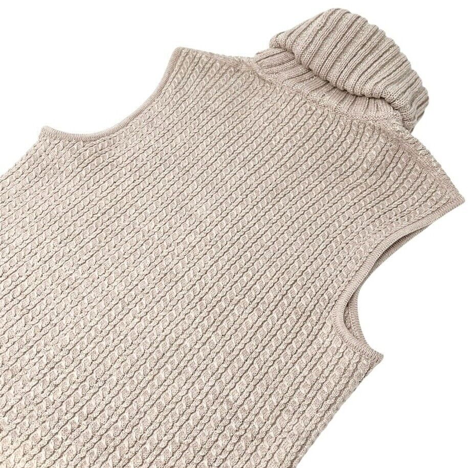 CHANEL Vintage 01A CC Logo Turtleneck Knit Top #42 Pink Beige Wool Sleeveless