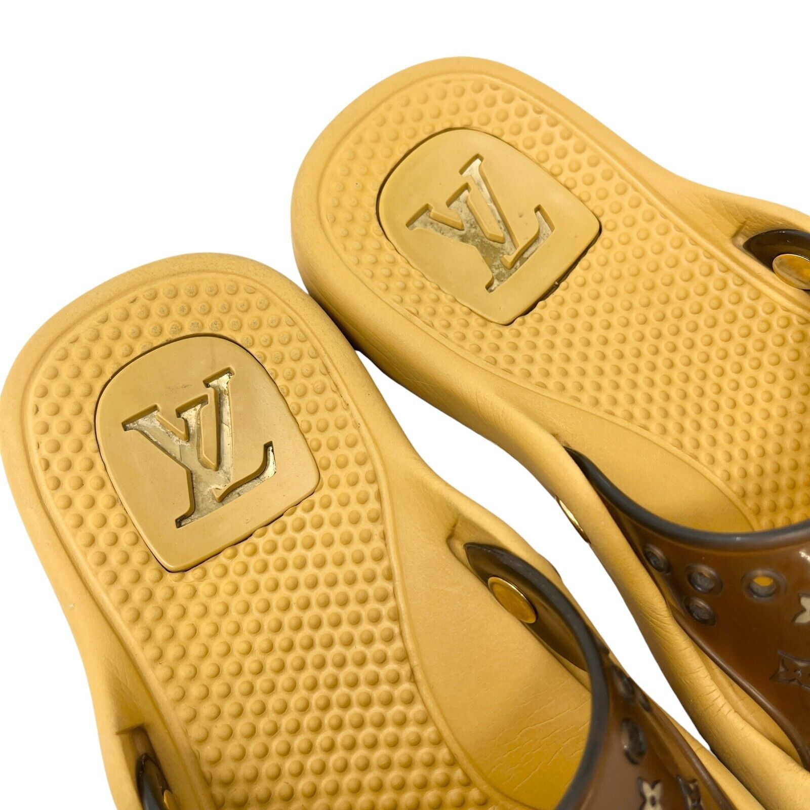 LOUIS VUITTON Vintage Monogram Logo Slide Sandals #36 US 6 Brown Rubber Rank AB