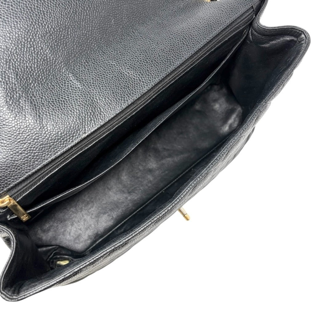 CHANEL Vintage CC Turnlock Quilted Chain Shoulder Bag Black Gold Leather 902228