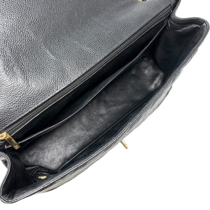CHANEL Vintage CC Turnlock Quilted Chain Shoulder Bag Black Gold Leather 902228