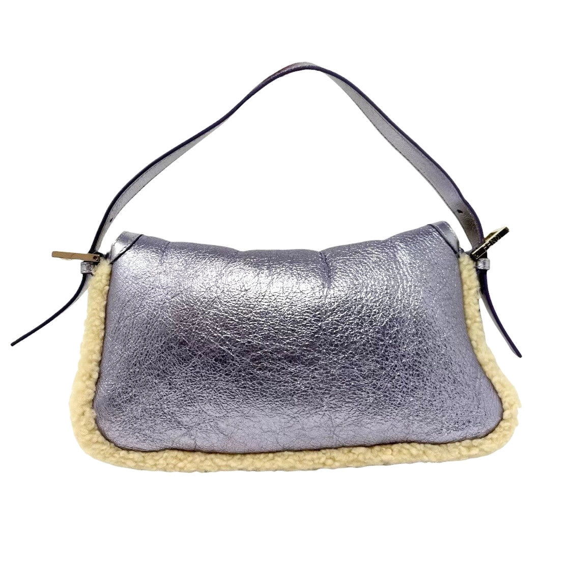 FENDI Vintage Mamma Baguette Metallic Shearling Shoulder Bag Purple 902830