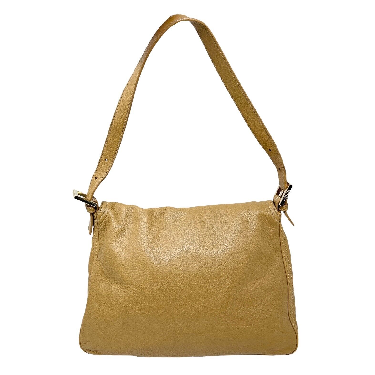 FENDI Vintage FF Logo Mamma Baguette Shoulder Bag Camel Gold Leather Rank AB