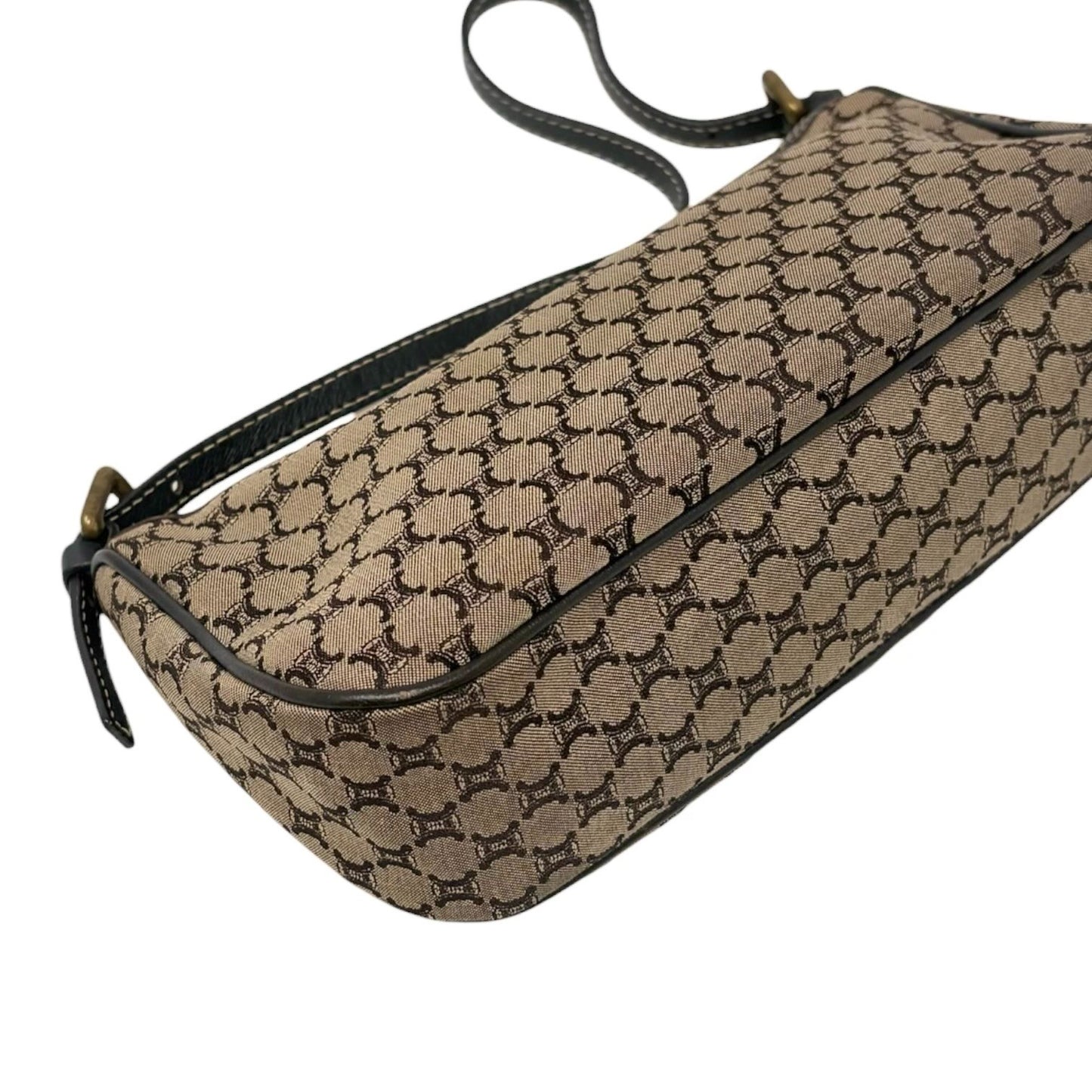 CELINE Vintage Macadam Logo Mini Shoulder Bag Brown Canvas Leather 902291