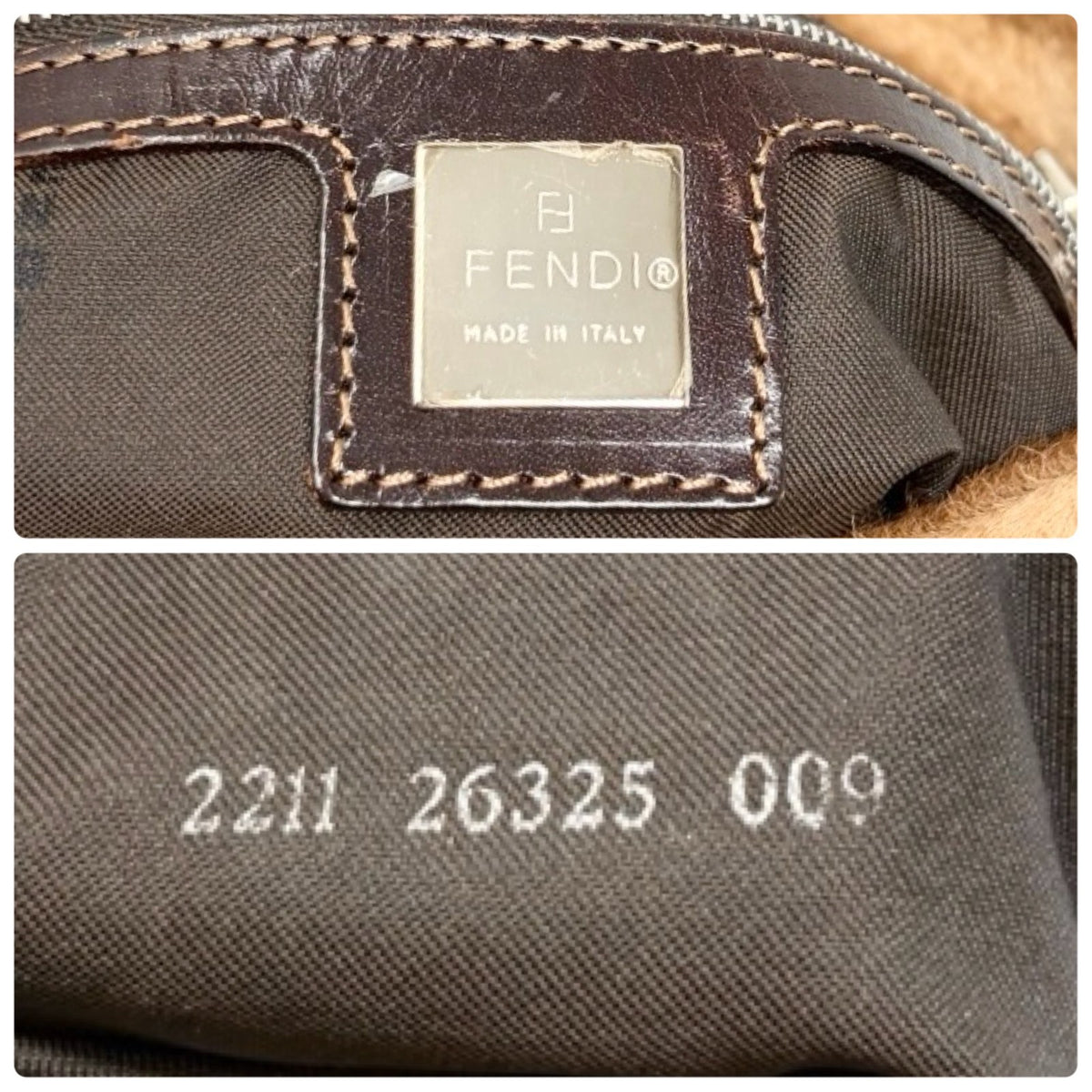 FENDI Vintage FF Logo Mamma Baguette Pony Calf Hair Shoulder Bag Brown 902915
