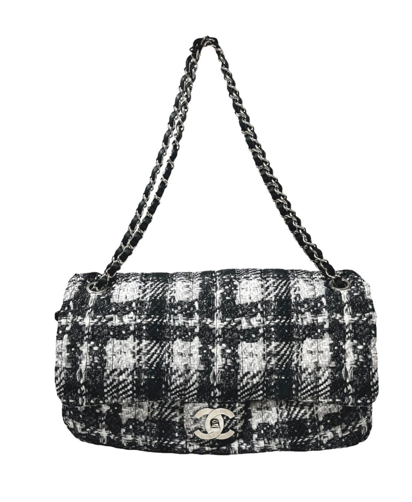 CHANEL Vintage CC Logo Matelasse Shoulder Bag With Pouch Black Silver Nylon