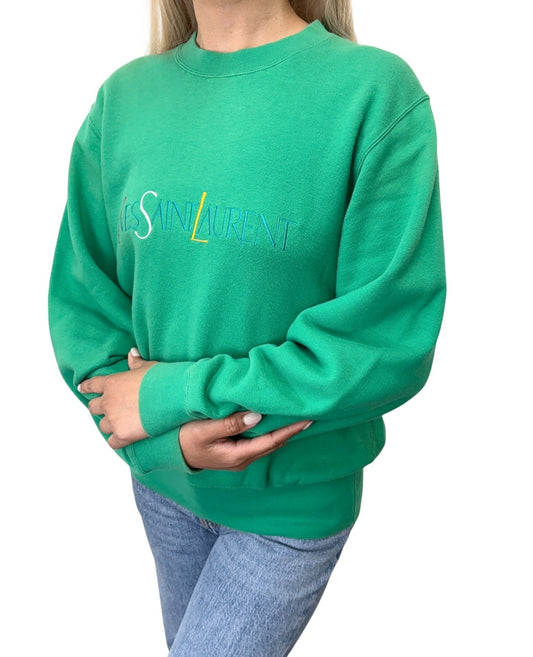 Yves Saint Laurent Vintage Logo Long Sleeve Sweatshirt Top #M  Green 902898