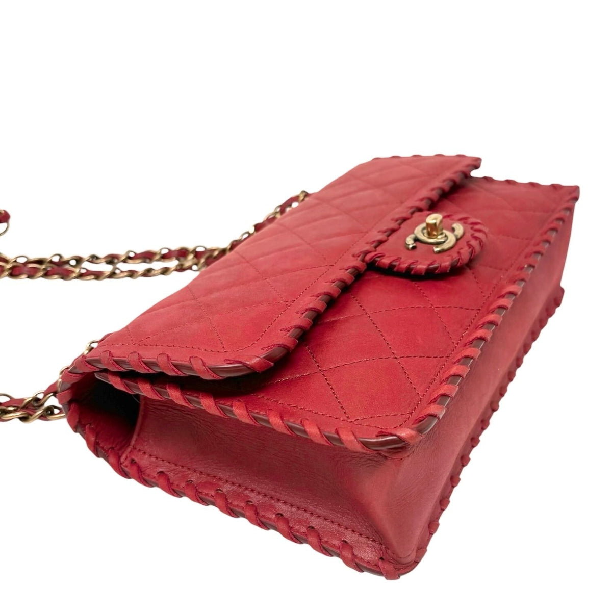 CHANEL Vintage CC Logo Quilted Whipstitch Chain 2way Bag Red Leather 902349