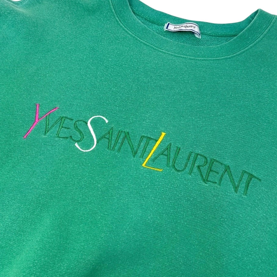 Yves Saint Laurent Vintage Logo Long Sleeve Sweatshirt Top #M  Green 902898
