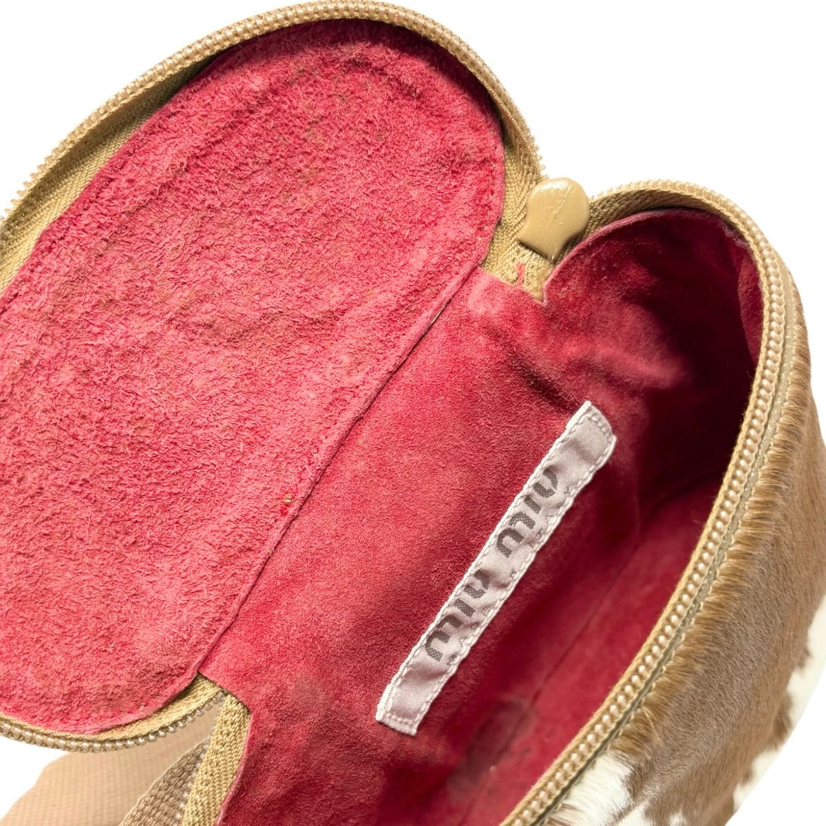 miu miu Vintage Logo Pony Calf Hair Cowhide Fanny Belt Bag Brown White 902807