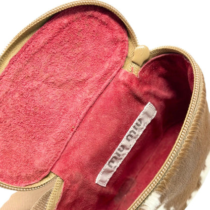 miu miu Vintage Logo Pony Calf Hair Cowhide Fanny Belt Bag Brown White 902807