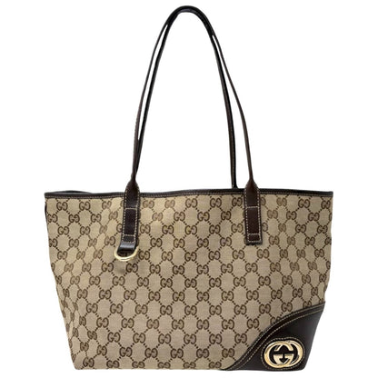GUCCI Vintage GG Monogram Tote Shoulder Bag Brown Beige Canvas Leather 902323
