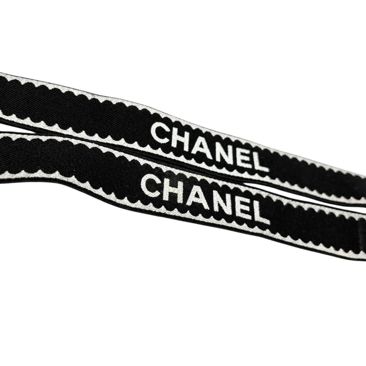 CHANEL Vintage 1994 CC Logo Letter Suspender Belt Black White Cotton Leather