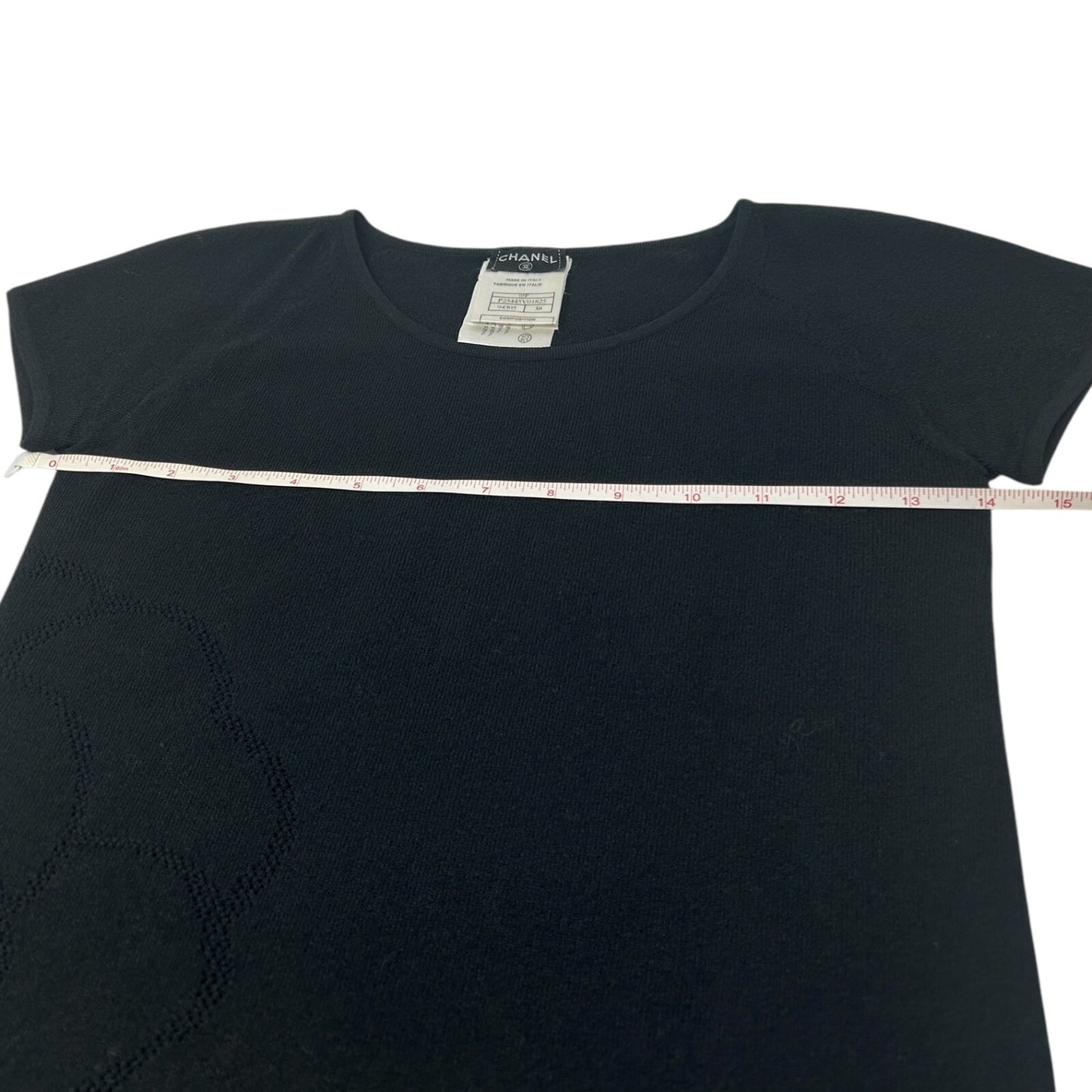 CHANEL Vintage 05P CC Camellia Logo T-shirt Top #38 Black Short Sleeve Viscose