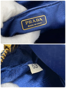 PRADA Vintage Logo Micro Bag Shoulder Bag 2way Padlock Zip Blue Gold Satin