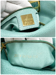 FENDI Vintage FF Logo Mini Shoulder Bag Handbag Green Gold Leather Rank AB