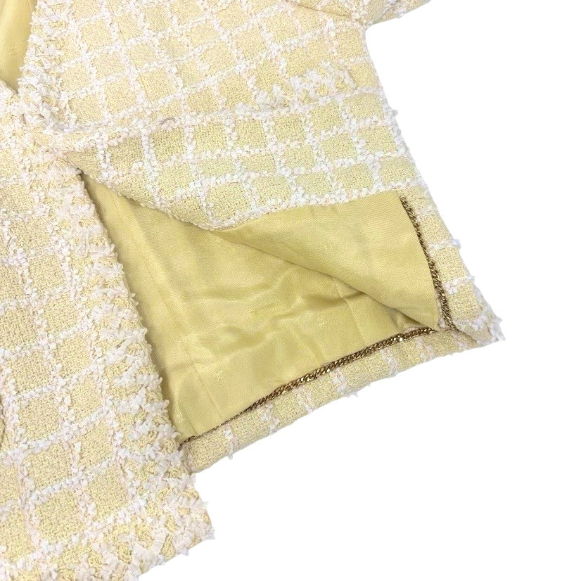 CHANEL Vintage 94P CC Mark Logo Tweed Jacket #38 Yellow White Cotton