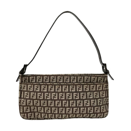 FENDI Vintage Logo Zucchino Shoulder Bag Pochette Brown Canvas Pocket 902351
