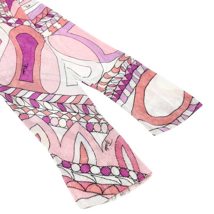 EMILIO PUCCI Vintage Logo Knit Cardigan Top #34 Multicolor Pink Rayon Button